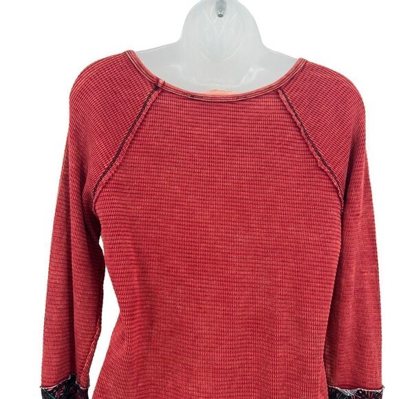 Soft Surroundings Women's Waffle Knit Patchwork Thermal Cuff Top Red XS Boho - Picture 6 of 13